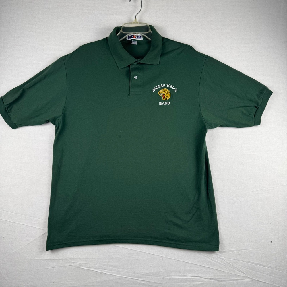 Jerzees Mens Large Windham School Band Polo Shirt Green SpotShield Vintage